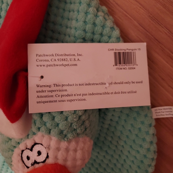 Patchwork Holiday Penguin Toy Santa Hat Mint Hanging Stocking 15 Inch Dog Gift - Picture 8 of 8